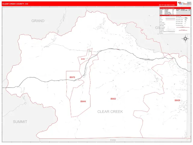 Clear Creek County, CO ZIP Code Wall Map, RedLine style