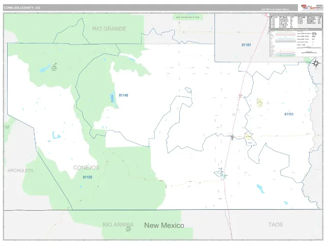 Conejos County, CO ZIP Code Wall Map, Classic style