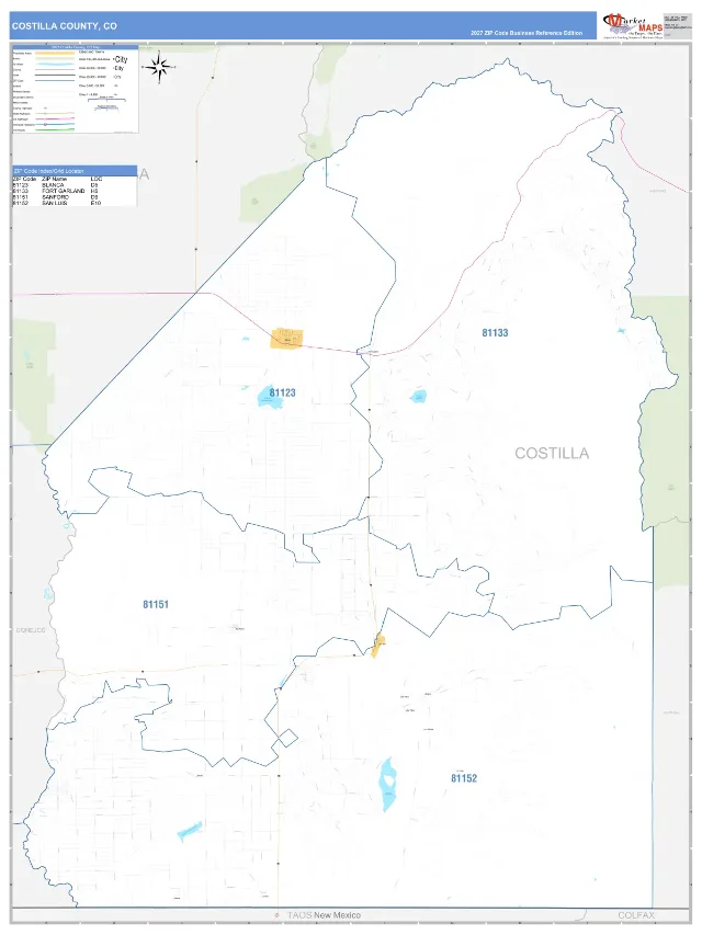 Costilla County, CO ZIP Code Wall Map, Business Reference style