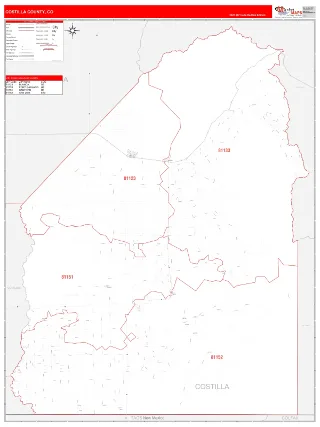 Costilla County, CO RedLine style ZIP Code wall map