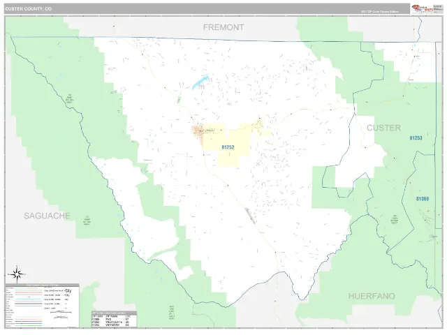 Custer County, CO ZIP Code Wall Map, Classic style