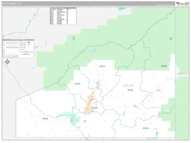 Delta County, CO ZIP Code Wall Map, Classic style