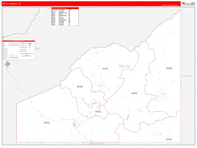 Delta County, CO ZIP Code Wall Map, RedLine style