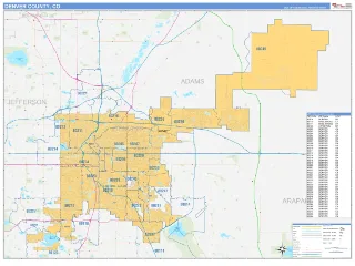 Denver County, CO Business Reference style ZIP Code wall map