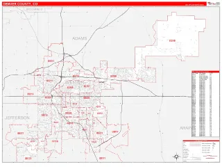 Denver County, CO RedLine style ZIP Code wall map