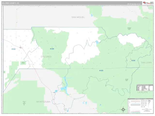 Dolores County, CO ZIP Code Wall Map, Classic style