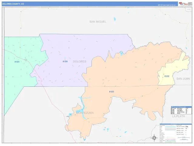 Dolores County, CO ZIP Code Wall Map, ColorCast style