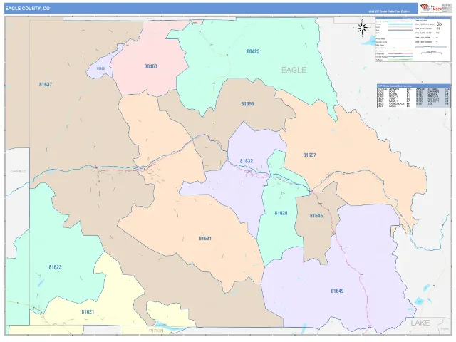 Eagle County, CO ZIP Code Wall Map, ColorCast style