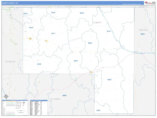 Elbert County, CO ZIP Code Wall Map, Business Reference style