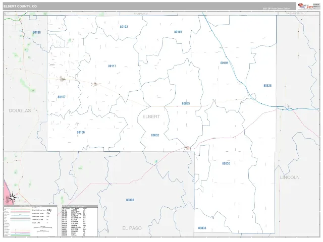 Elbert County, CO ZIP Code Wall Map, Classic style