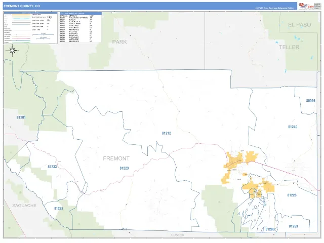 Fremont County, CO ZIP Code Wall Map, Business Reference style
