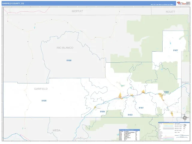 Garfield County, CO ZIP Code Wall Map, Business Reference style