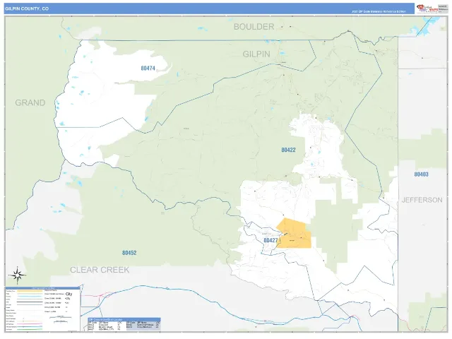 Gilpin County, CO ZIP Code Wall Map, Business Reference style
