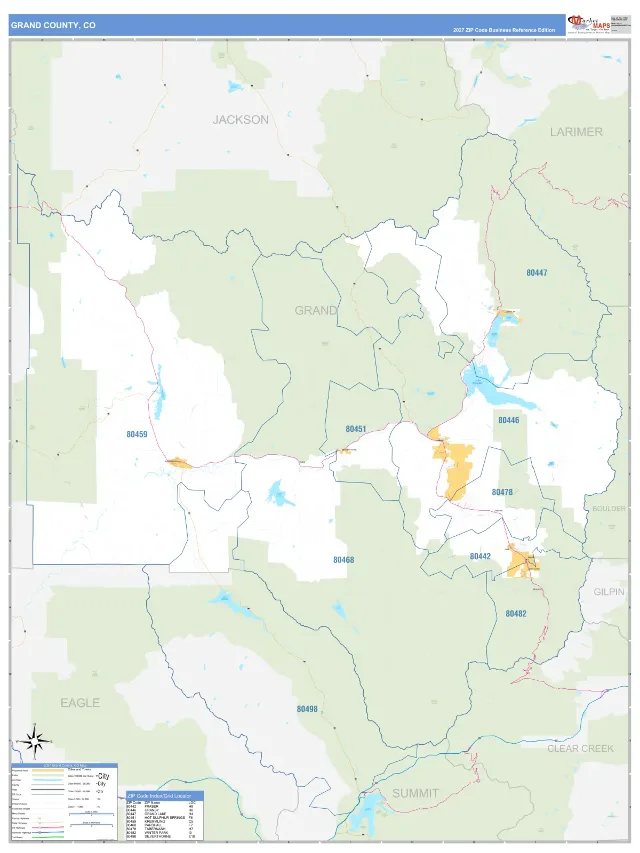 Grand County, CO ZIP Code Wall Map, Business Reference style