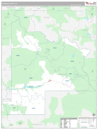 Gunnison County, CO Classic style ZIP Code wall map