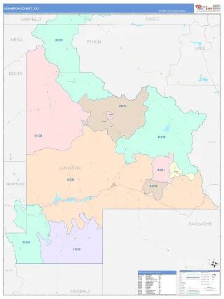 Gunnison County, CO ColorCast style ZIP Code wall map