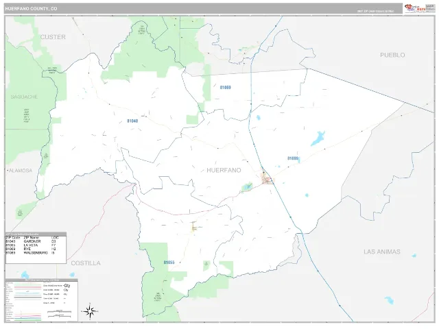 Huerfano County, CO ZIP Code Wall Map, Classic style