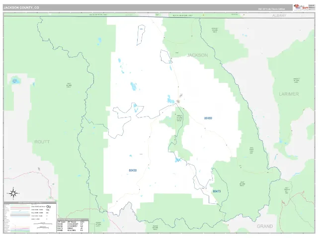 Jackson County, CO ZIP Code Wall Map, Classic style