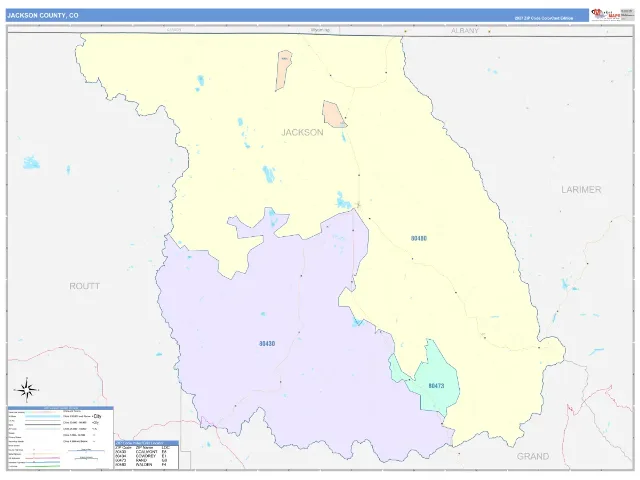 Jackson County, CO ZIP Code Wall Map, ColorCast style
