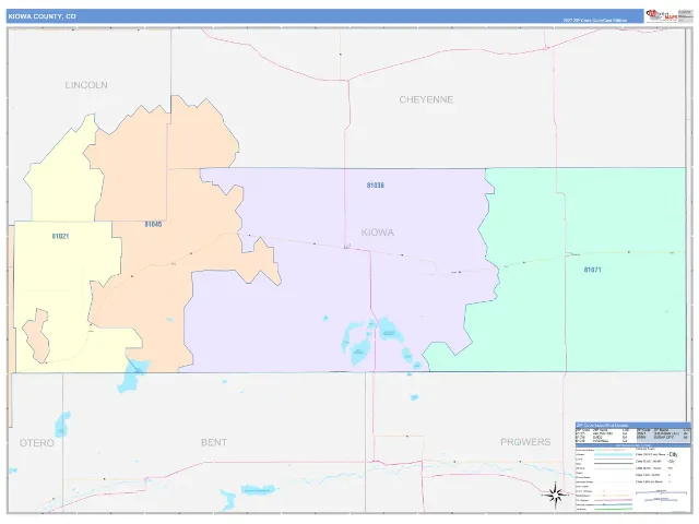 Kiowa County, CO ZIP Code Wall Map, ColorCast style