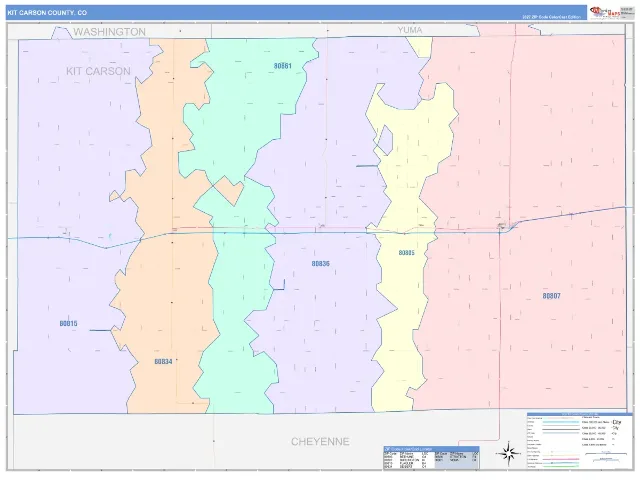 Kit Carson County, CO ZIP Code Wall Map, ColorCast style