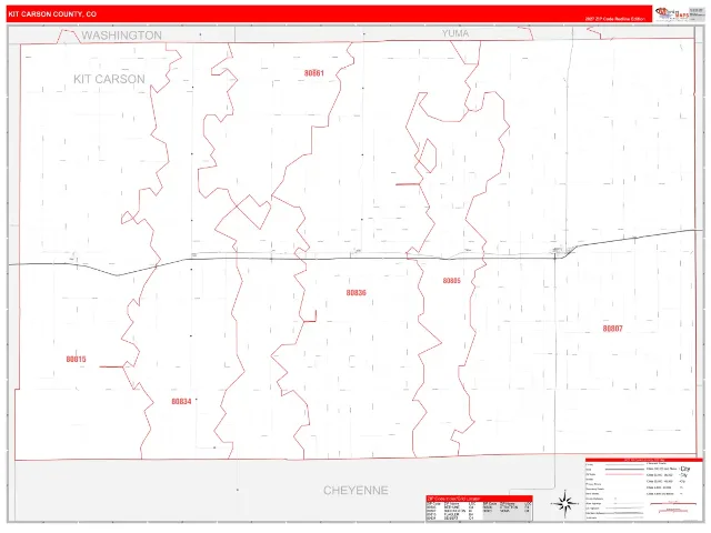 Kit Carson County, CO ZIP Code Wall Map, RedLine style