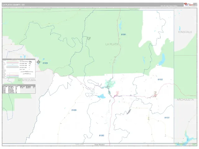 La Plata County, CO ZIP Code Wall Map, Classic style