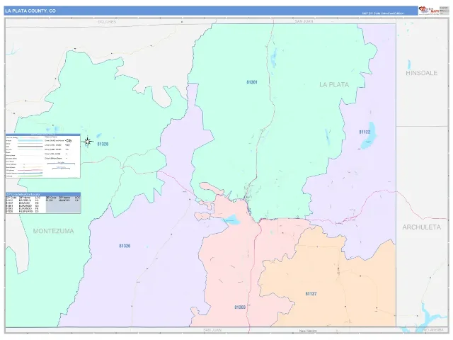 La Plata County, CO ZIP Code Wall Map, ColorCast style