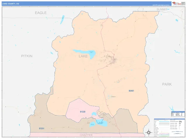 Lake County, CO ZIP Code Wall Map, ColorCast style