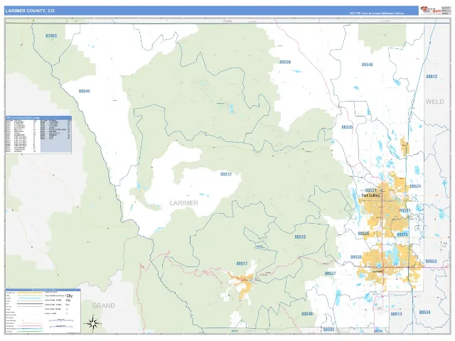 Larimer County, CO ZIP Code Wall Map, Business Reference style