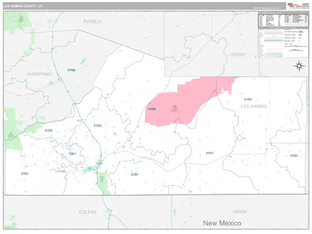 Las Animas County, CO ZIP Code Wall Map, Classic style
