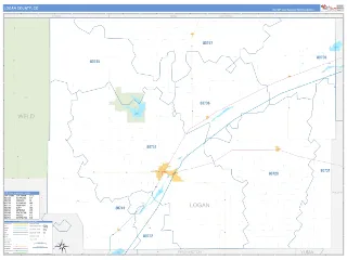 Logan County, CO Business Reference style ZIP Code wall map