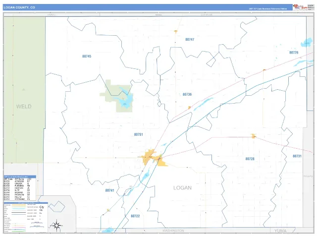 Logan County, CO ZIP Code Wall Map, Business Reference style