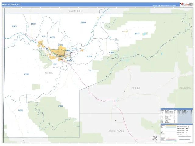 Mesa County, CO ZIP Code Wall Map, Business Reference style