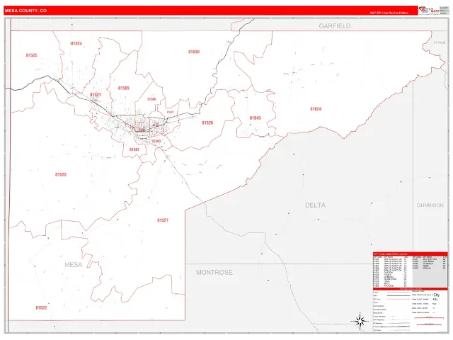 Mesa County, CO ZIP Code Wall Map, RedLine style