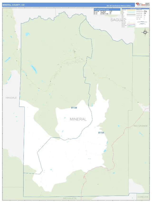 Mineral County, CO ZIP Code Wall Map, Business Reference style