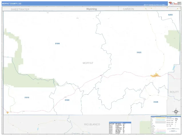 Moffat County, CO ZIP Code Wall Map, Business Reference style
