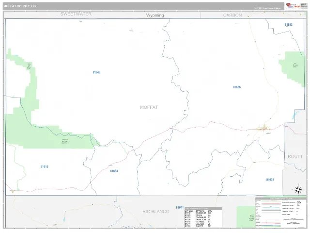 Moffat County, CO ZIP Code Wall Map, Classic style