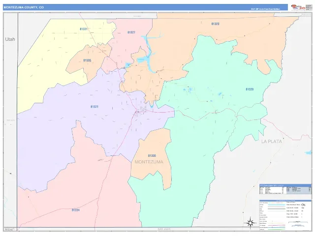Montezuma County, CO ZIP Code Wall Map, ColorCast style