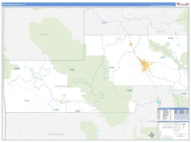 Montrose County, CO ZIP Code Wall Map, Business Reference style