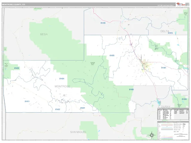 Montrose County, CO ZIP Code Wall Map, Classic style