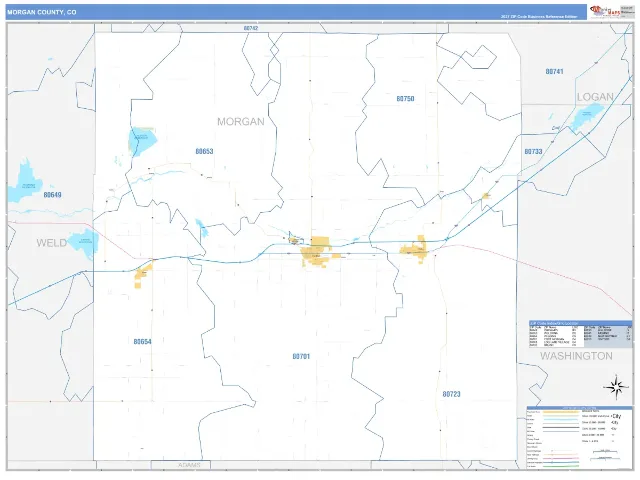 Morgan County, CO ZIP Code Wall Map, Business Reference style