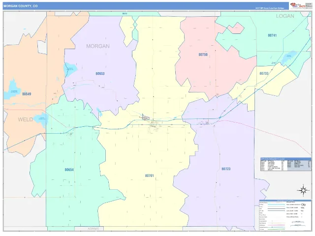 Morgan County, CO ZIP Code Wall Map, ColorCast style