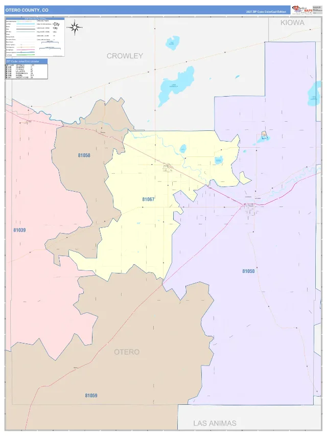 Otero County, CO ZIP Code Wall Map, ColorCast style