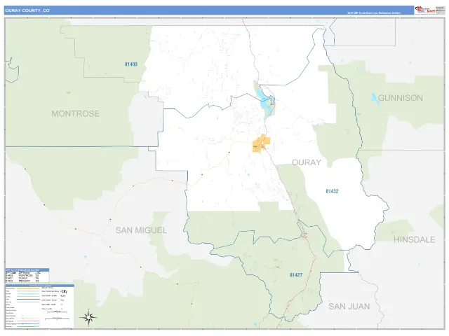 Ouray County, CO ZIP Code Wall Map, Business Reference style