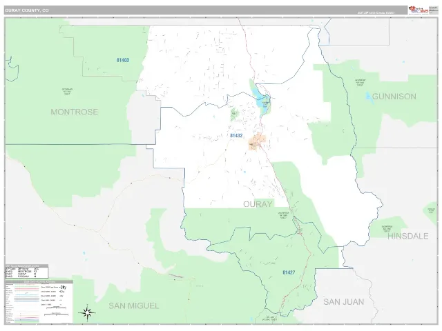Ouray County, CO ZIP Code Wall Map, Classic style