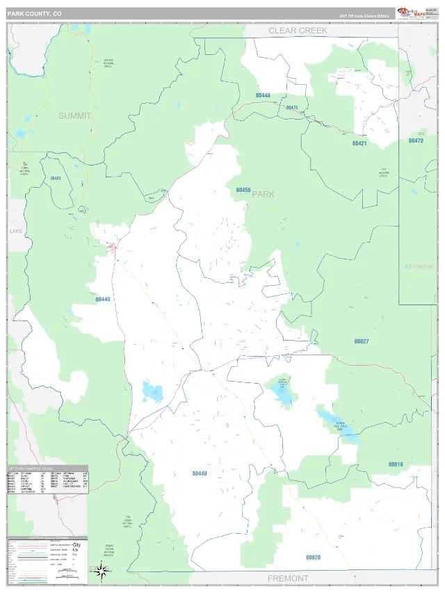 Park County, CO ZIP Code Wall Map, Classic style