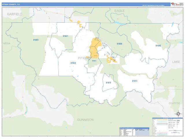 Pitkin County, CO ZIP Code Wall Map, Business Reference style