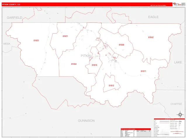Pitkin County, CO ZIP Code Wall Map, RedLine style