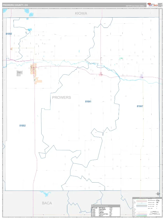 Prowers County, CO ZIP Code Wall Map, Classic style